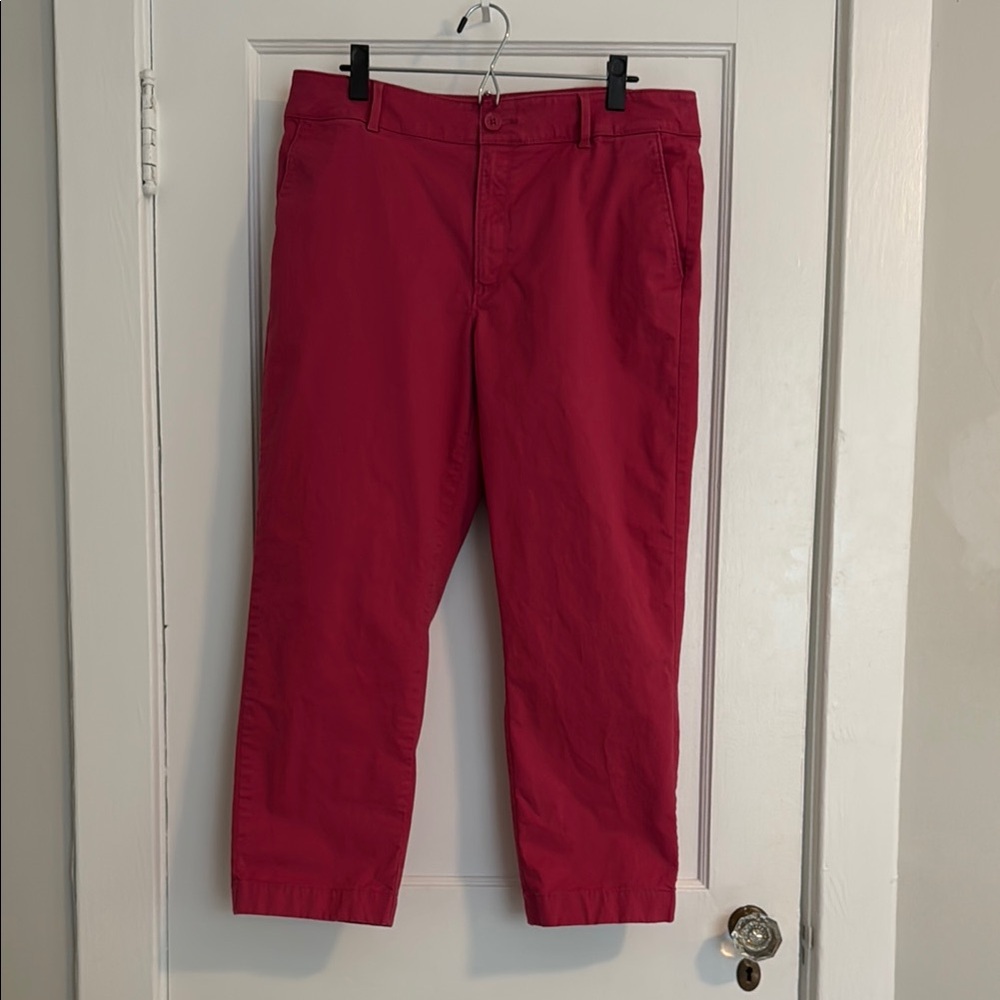 LOFT Bright Pink/Red Monroe Straight Chinos Cropped Ankle Length